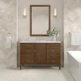 Myrrin 48" Single Vanity, Mid Century Walnut w/ 3 CM Carrara White Marble Top