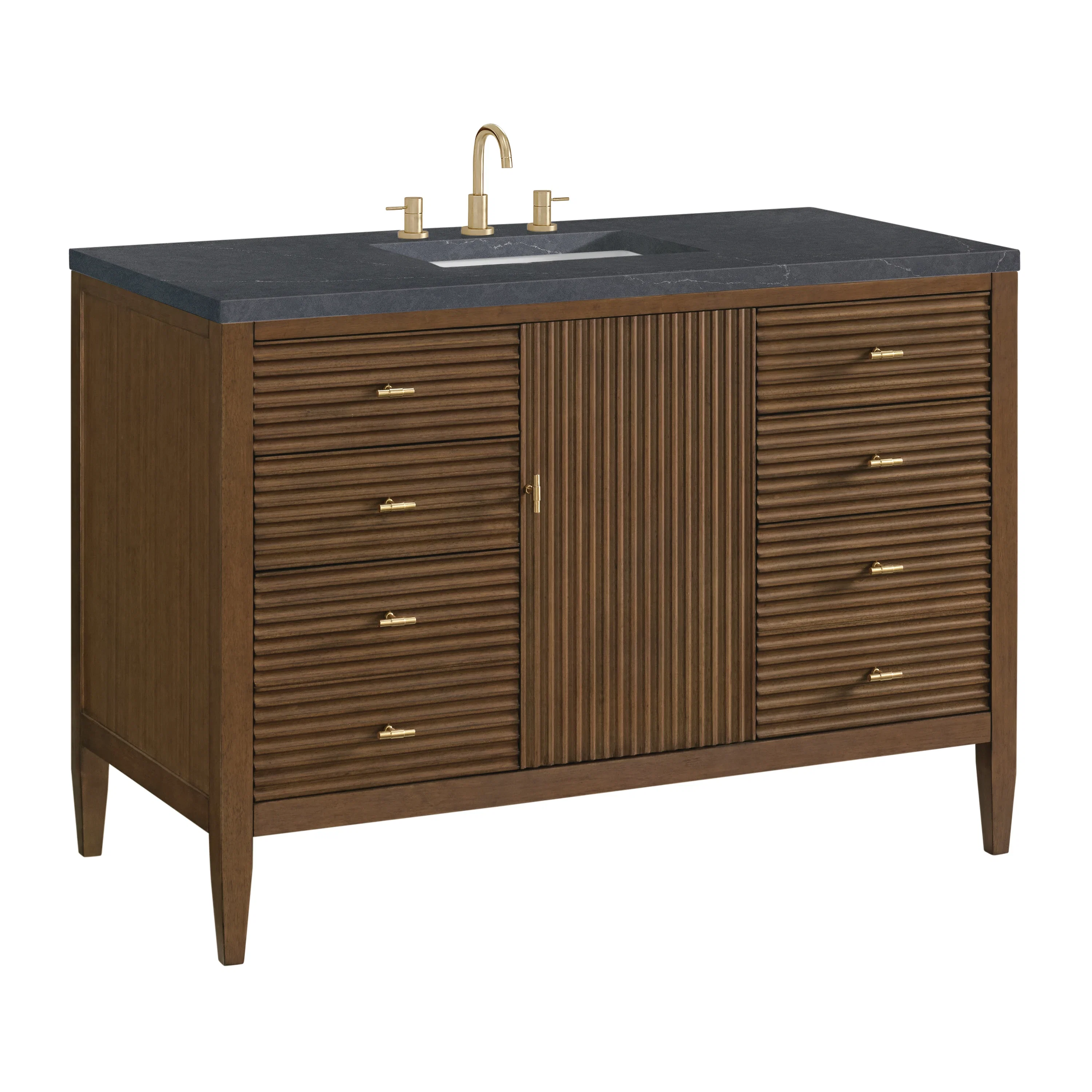 Myrrin 48" Single Vanity, Mid Century Walnut w/ 3 CM Charcoal Soapstone Silestone Top