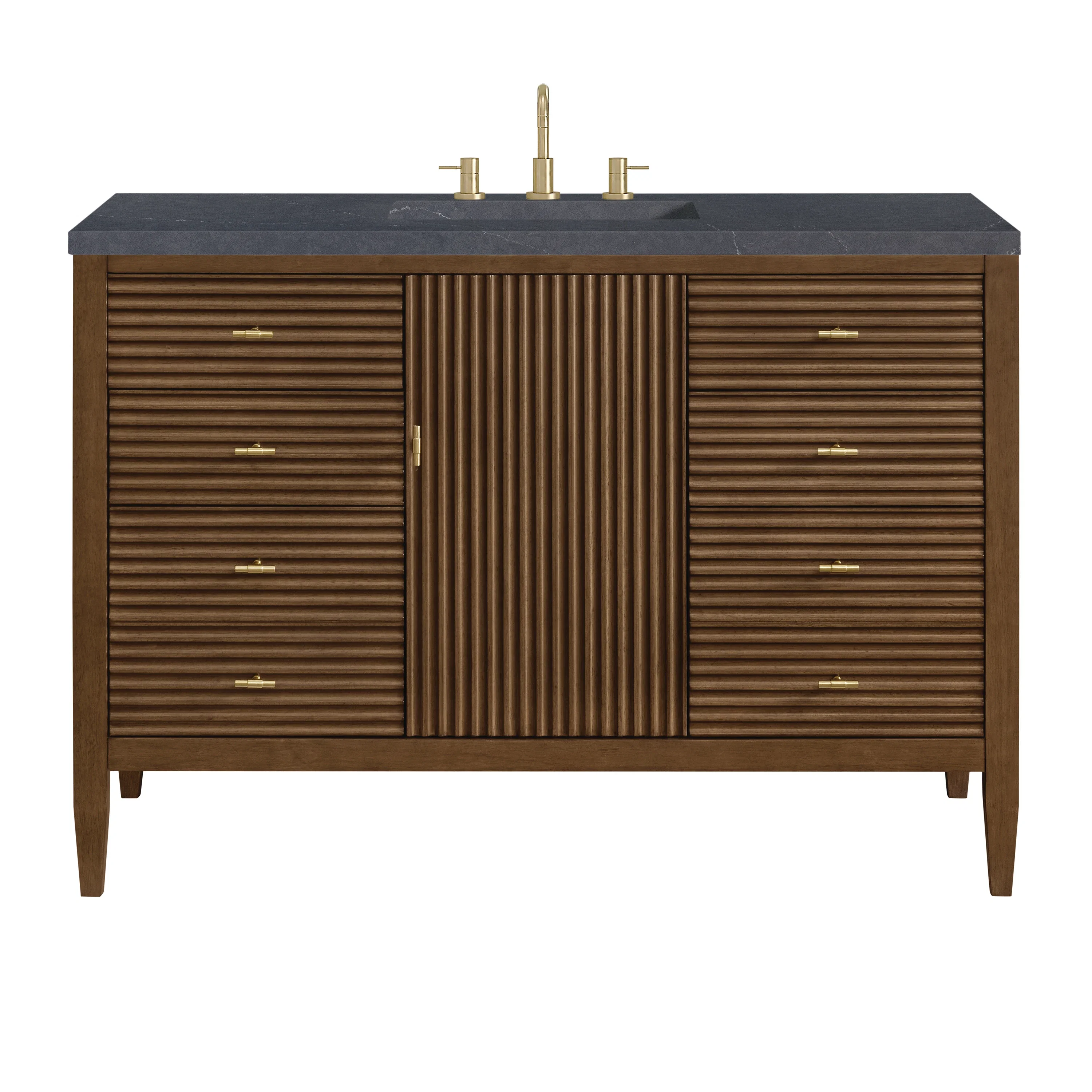 Myrrin 48" Single Vanity, Mid Century Walnut w/ 3 CM Charcoal Soapstone Silestone Top