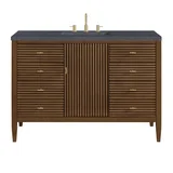 Myrrin 48" Single Vanity, Mid Century Walnut w/ 3 CM Charcoal Soapstone Silestone Top