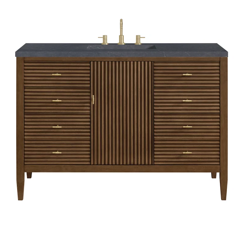 Myrrin 48" Single Vanity, Mid Century Walnut w/ 3 CM Charcoal Soapstone Silestone Top