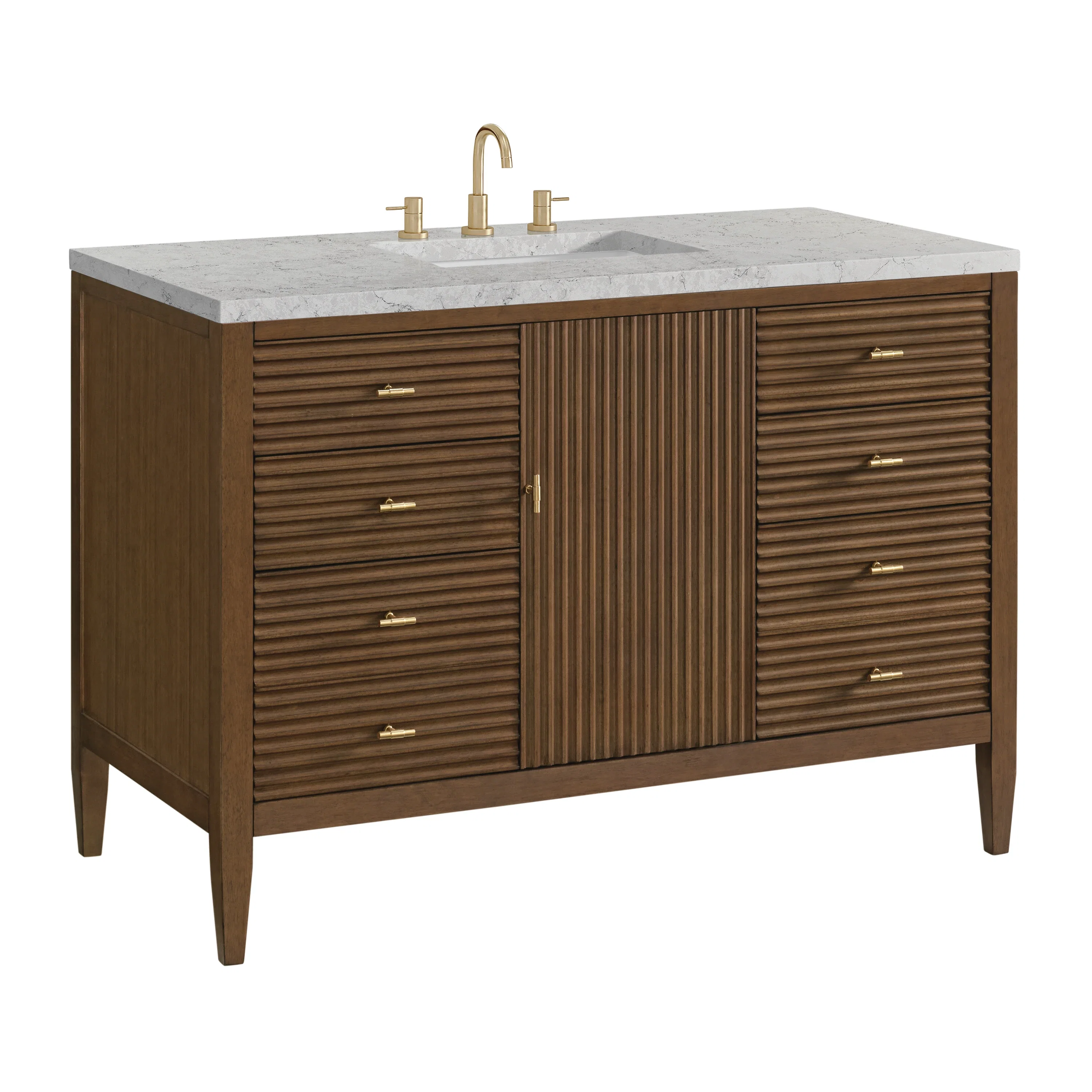 Myrrin 48" Single Vanity, Mid Century Walnut w/ 3 CM Eternal Jasmine Pearl Silestone Top