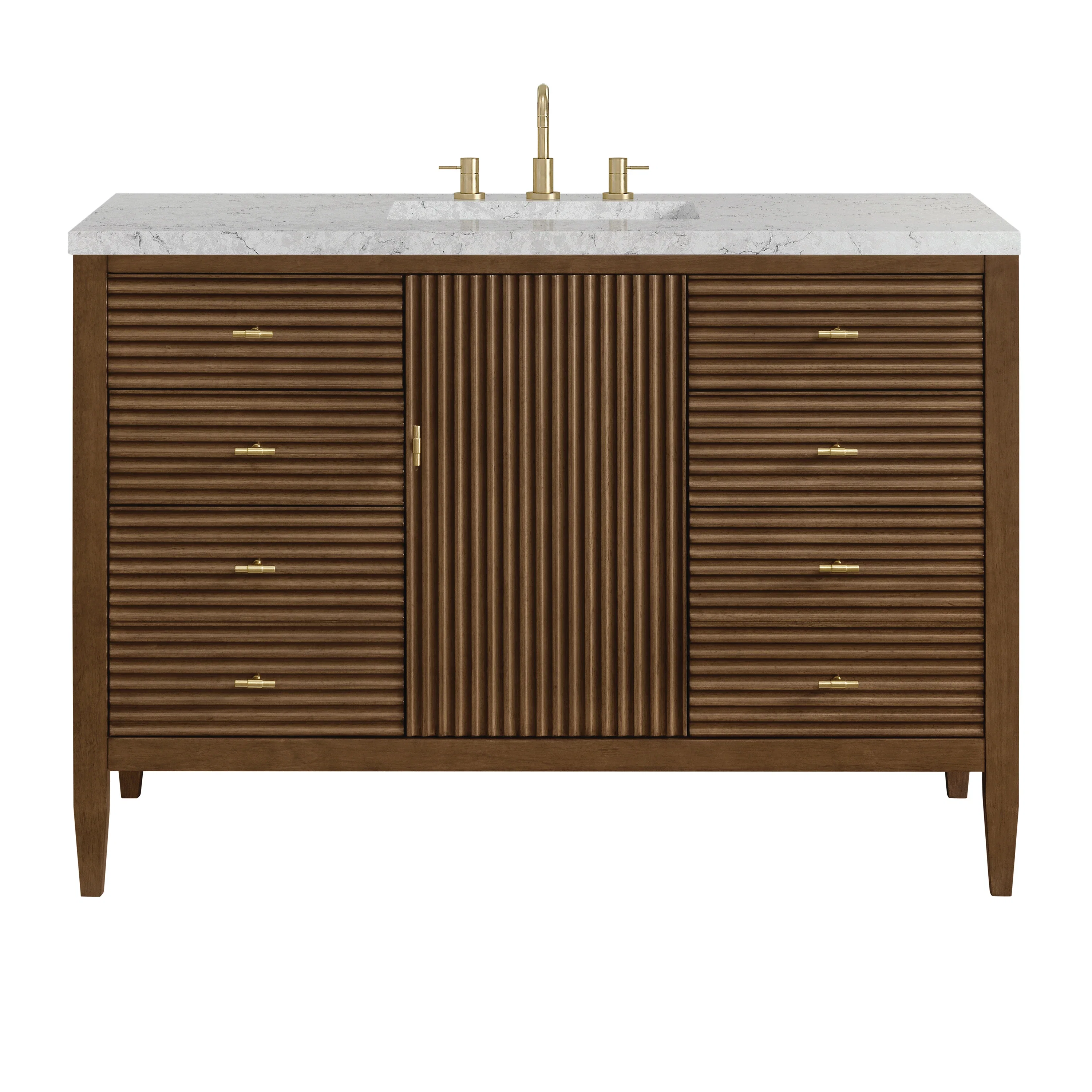 Myrrin 48" Single Vanity, Mid Century Walnut w/ 3 CM Eternal Jasmine Pearl Silestone Top
