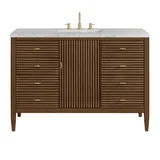 Myrrin 48" Single Vanity, Mid Century Walnut w/ 3 CM Eternal Jasmine Pearl Silestone Top