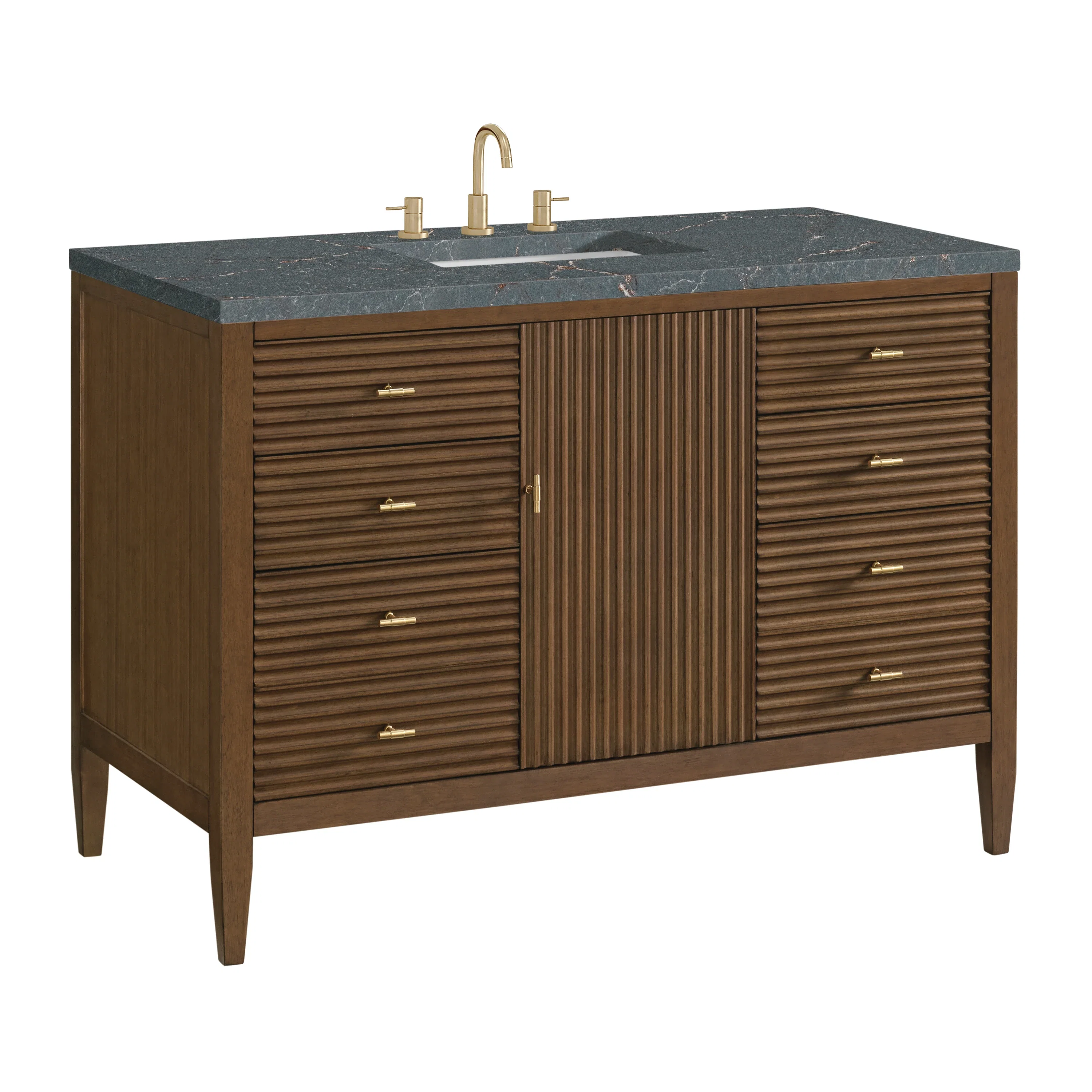 Myrrin 48" Single Vanity, Mid Century Walnut w/ 3 CM Parisien Bleu Silestone Top
