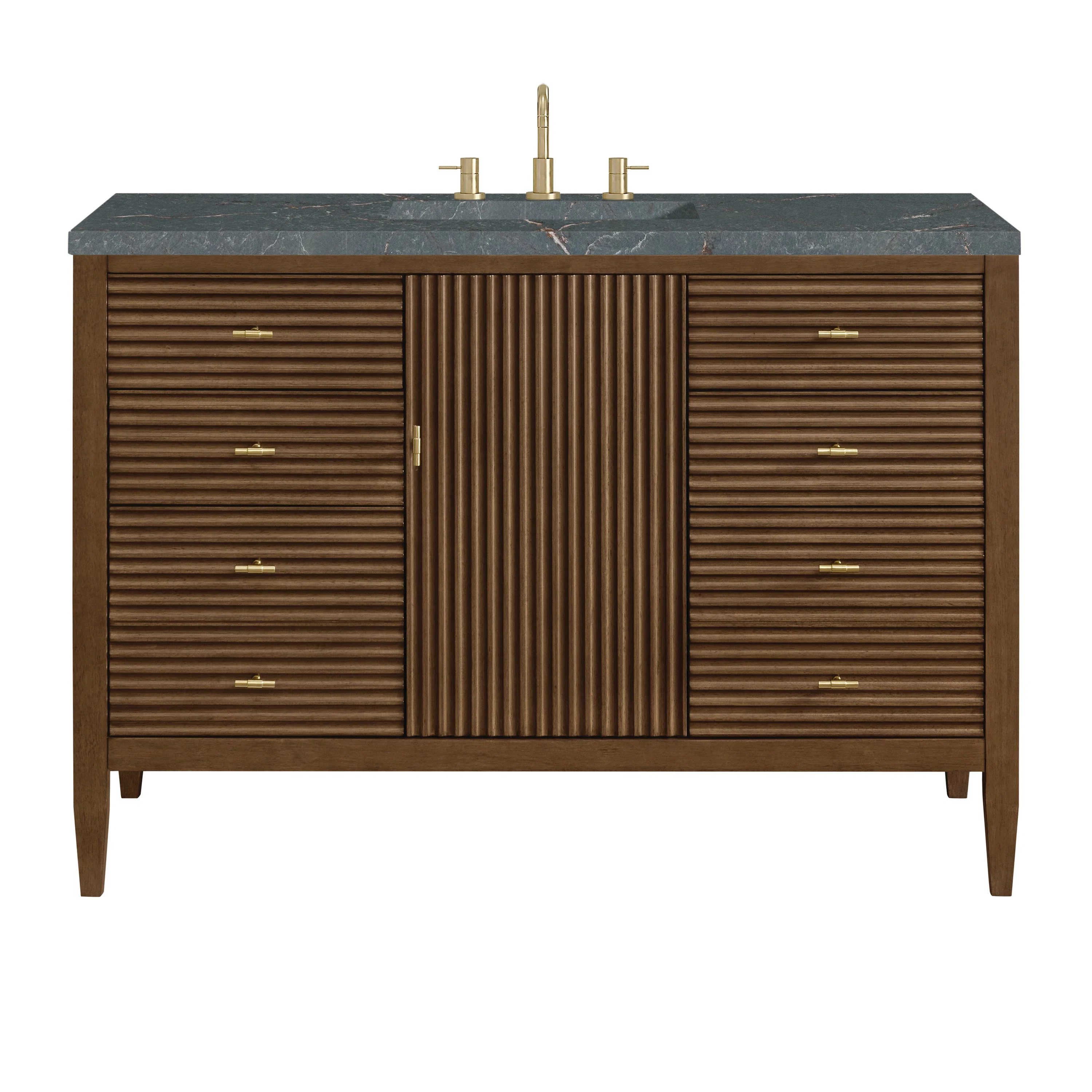 Myrrin 48" Single Vanity, Mid Century Walnut w/ 3 CM Parisien Bleu Silestone Top