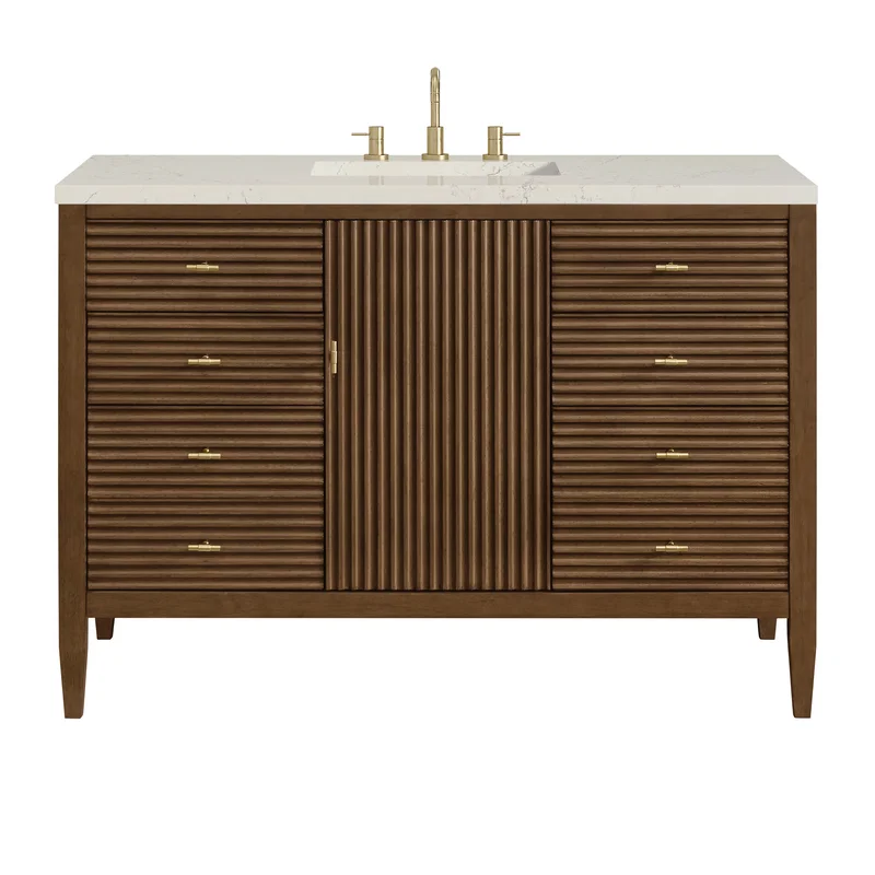Myrrin 48" Single Vanity, Mid Century Walnut, w/ 3 CM Siberian Silestone Top