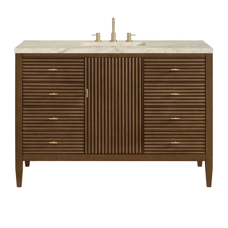 Myrrin 48" Single Vanity, Mid Century Walnut, w/ 3 CM Tajnar Eclos Top