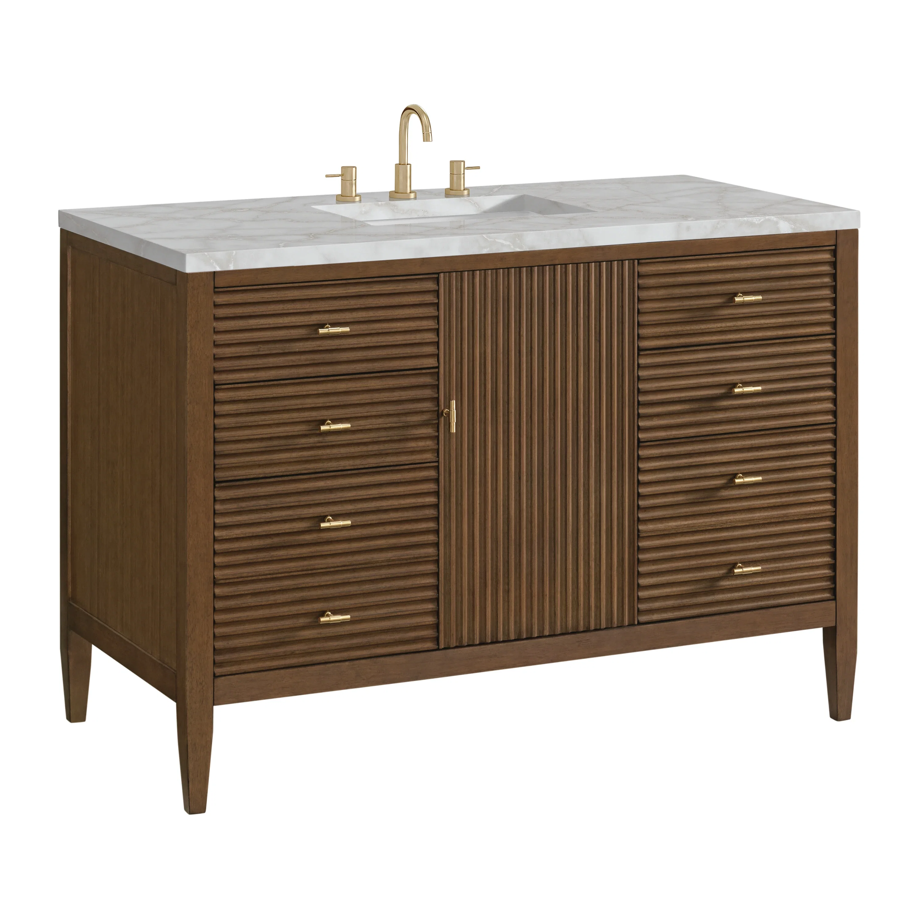 Myrrin 48" Single Vanity, Mid Century Walnut w/ 3 CM Victorian Silver Silestone Top