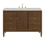 Myrrin 48" Single Vanity, Mid Century Walnut w/ 3 CM Victorian Silver Silestone Top