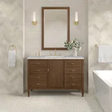 Myrrin 48" Single Vanity, Mid Century Walnut w/ 3 CM Victorian Silver Silestone Top