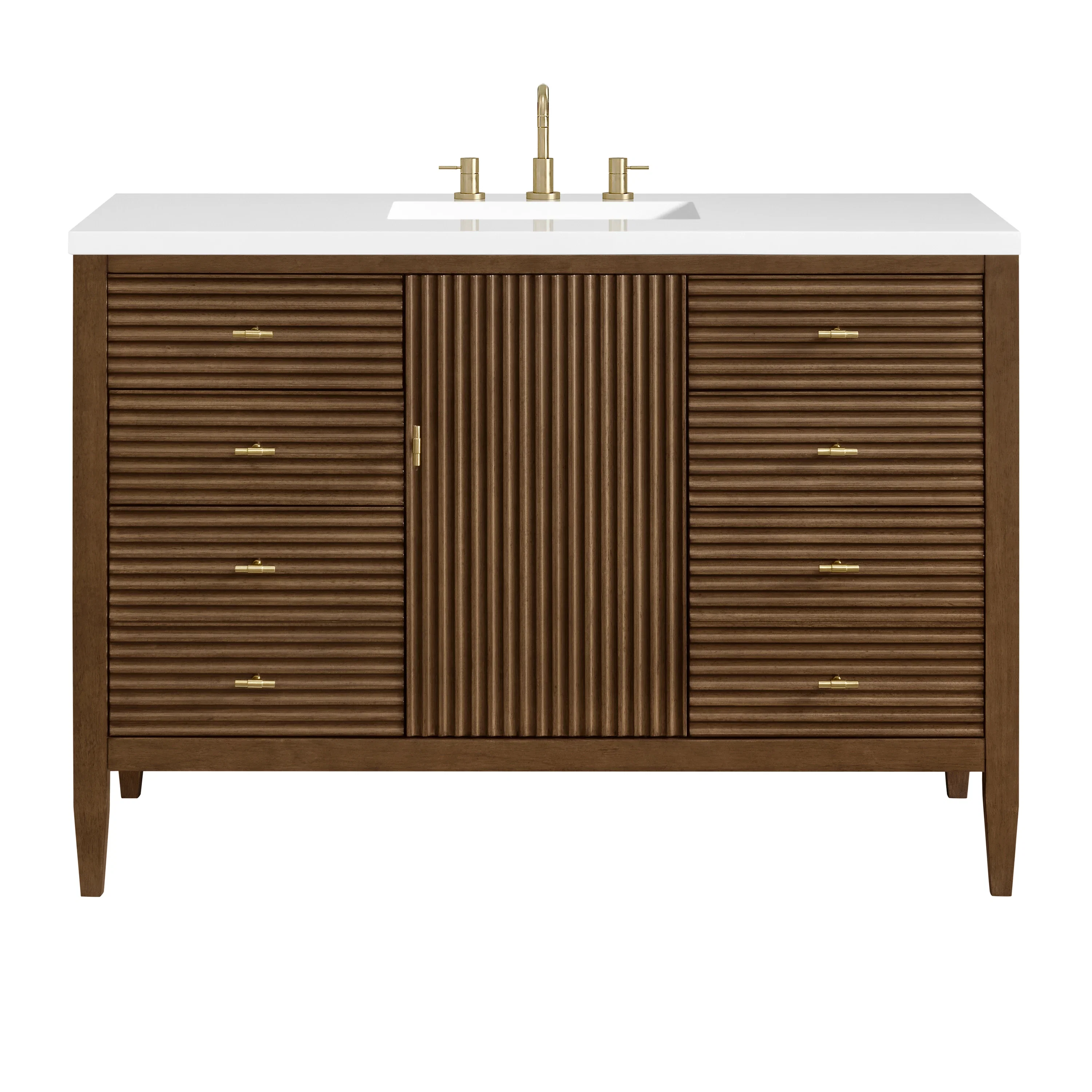 Myrrin 48" Single Vanity, Mid Century Walnut w/ 3 CM White Zeus Silestone Top