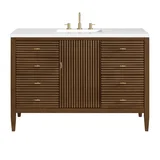 Myrrin 48" Single Vanity, Mid Century Walnut w/ 3 CM White Zeus Silestone Top