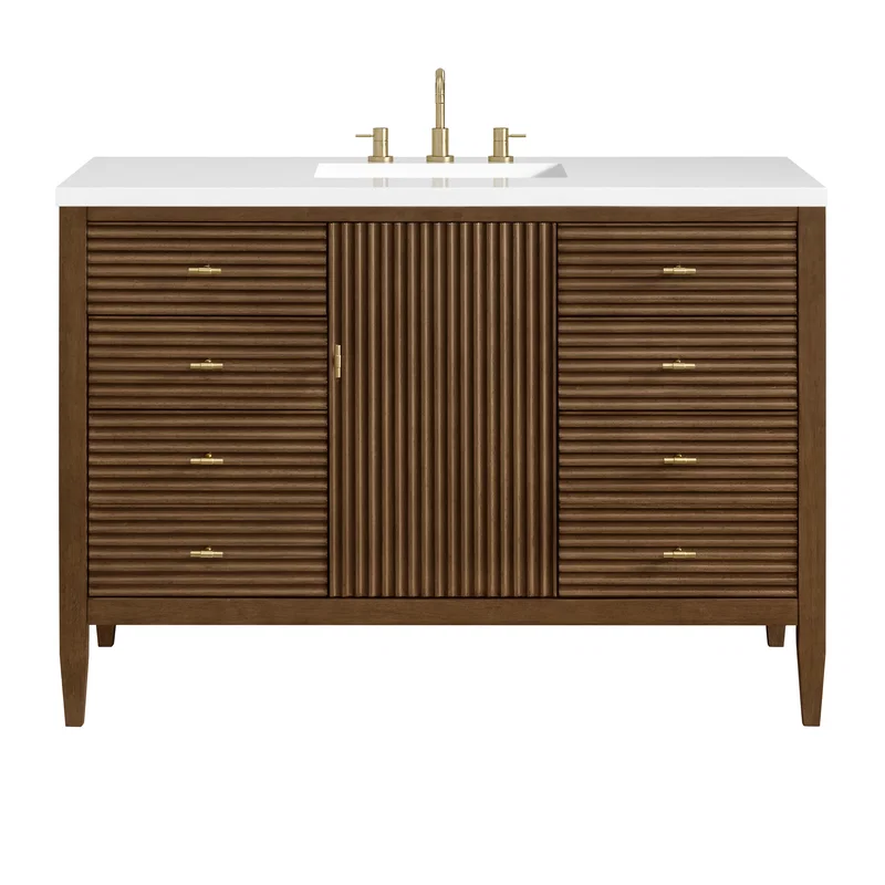 Myrrin 48" Single Vanity, Mid Century Walnut w/ 3 CM White Zeus Silestone Top