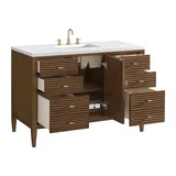 Myrrin 48" Single Vanity, Mid Century Walnut w/ 3 CM White Zeus Silestone Top