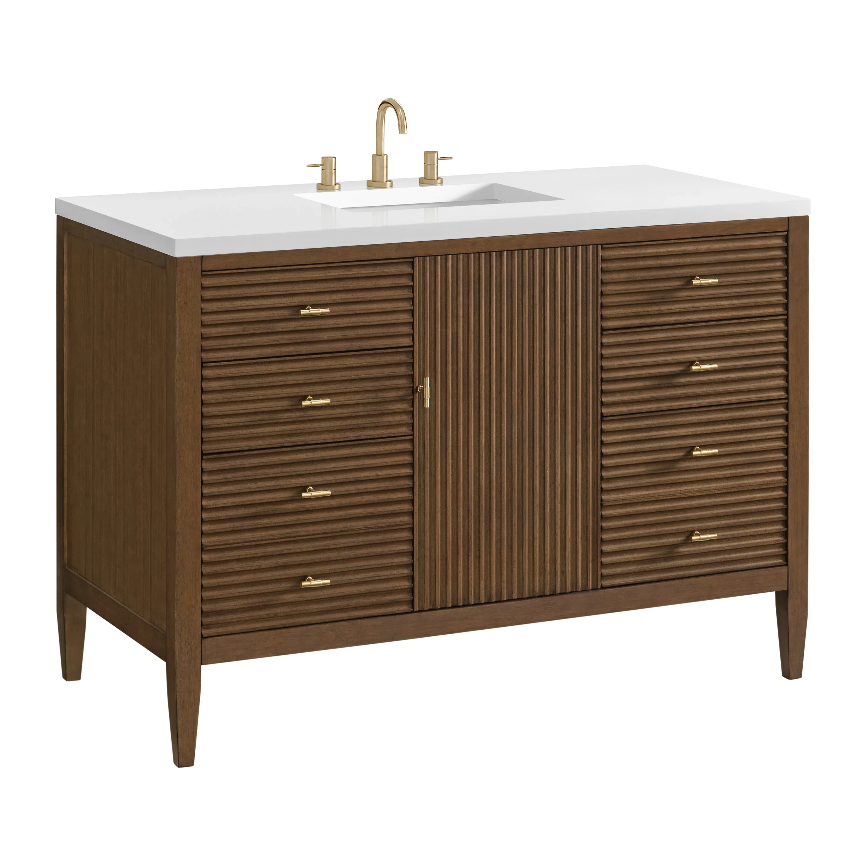 Myrrin 48" Single Vanity, Mid Century Walnut w/ 3 CM White Zeus Silestone Top