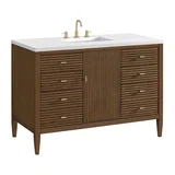 Myrrin 48" Single Vanity, Mid Century Walnut w/ 3 CM White Zeus Silestone Top