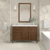 Myrrin 48" Single Vanity, Mid Century Walnut w/ 3 CM White Zeus Silestone Top