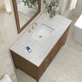 Myrrin 48" Single Vanity, Mid Century Walnut w/ 3 CM Eternal Jasmine Pearl Silestone Top w/FreePower Wireless Charger