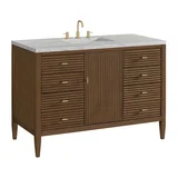 Myrrin 48" Single Vanity, Mid Century Walnut w/ 3 CM Eternal Jasmine Pearl Silestone Top w/FreePower Wireless Charger