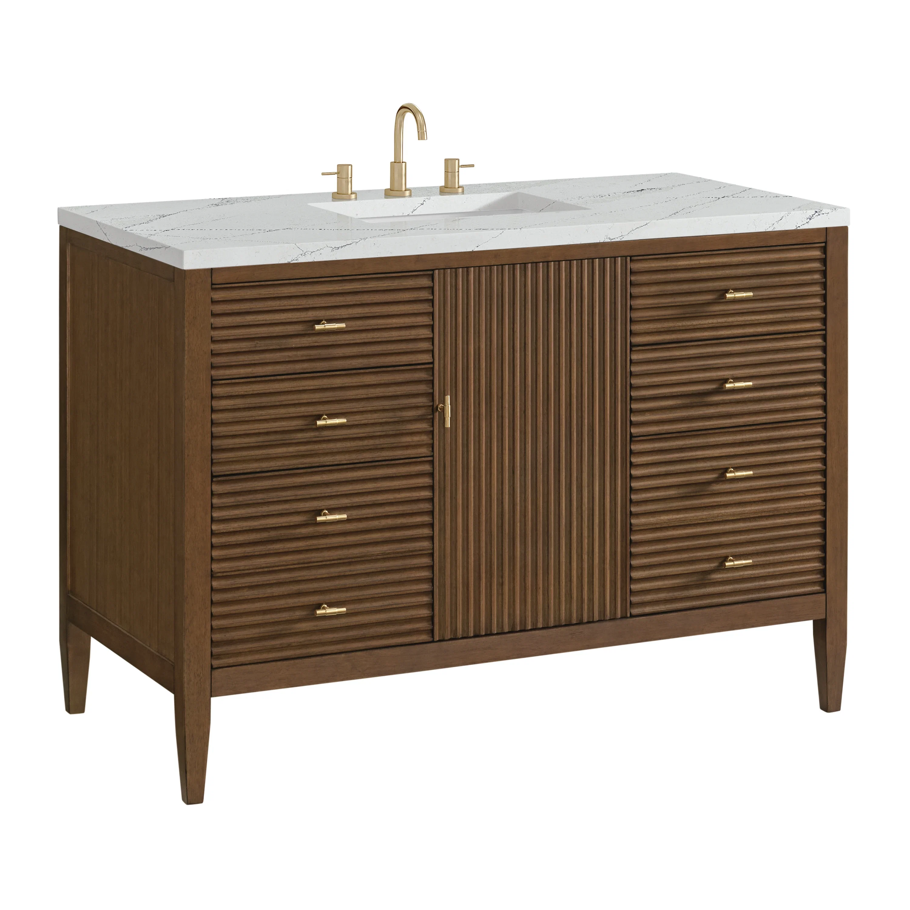 Myrrin 48" Single Vanity, Mid Century Walnut w/ 3 CM Ethereal Noctis Silestone Top w/FreePower Wireless Charger
