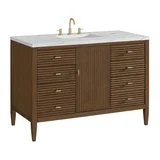 Myrrin 48" Single Vanity, Mid Century Walnut w/ 3 CM Ethereal Noctis Silestone Top w/FreePower Wireless Charger