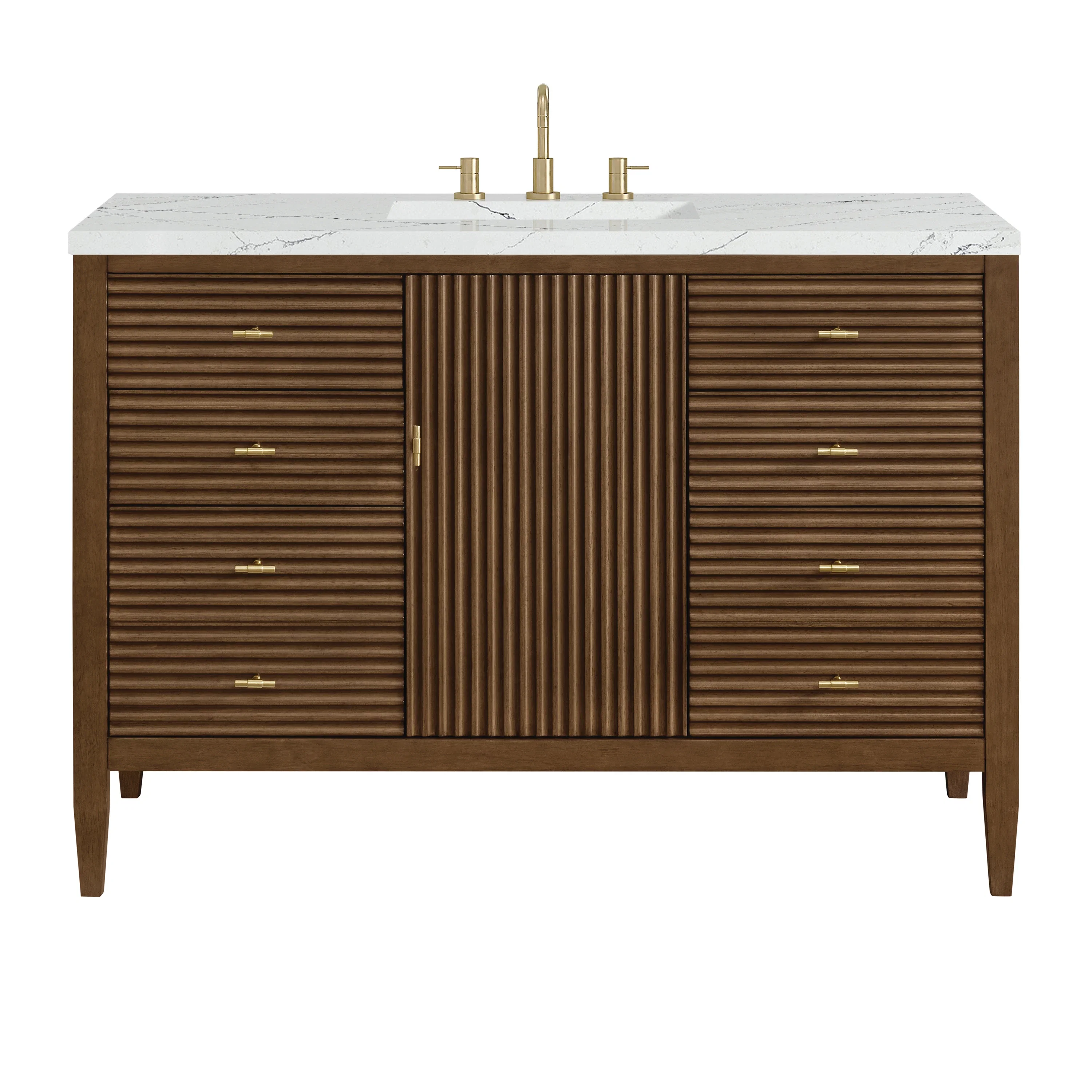 Myrrin 48" Single Vanity, Mid Century Walnut w/ 3 CM Ethereal Noctis Silestone Top w/FreePower Wireless Charger