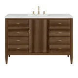 Myrrin 48" Single Vanity, Mid Century Walnut w/ 3 CM Ethereal Noctis Silestone Top w/FreePower Wireless Charger