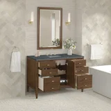 Myrrin 48" Single Vanity, Mid Century Walnut w/ 3 CM Parisien Bleu Silestone Top w/FreePower Wireless Charger