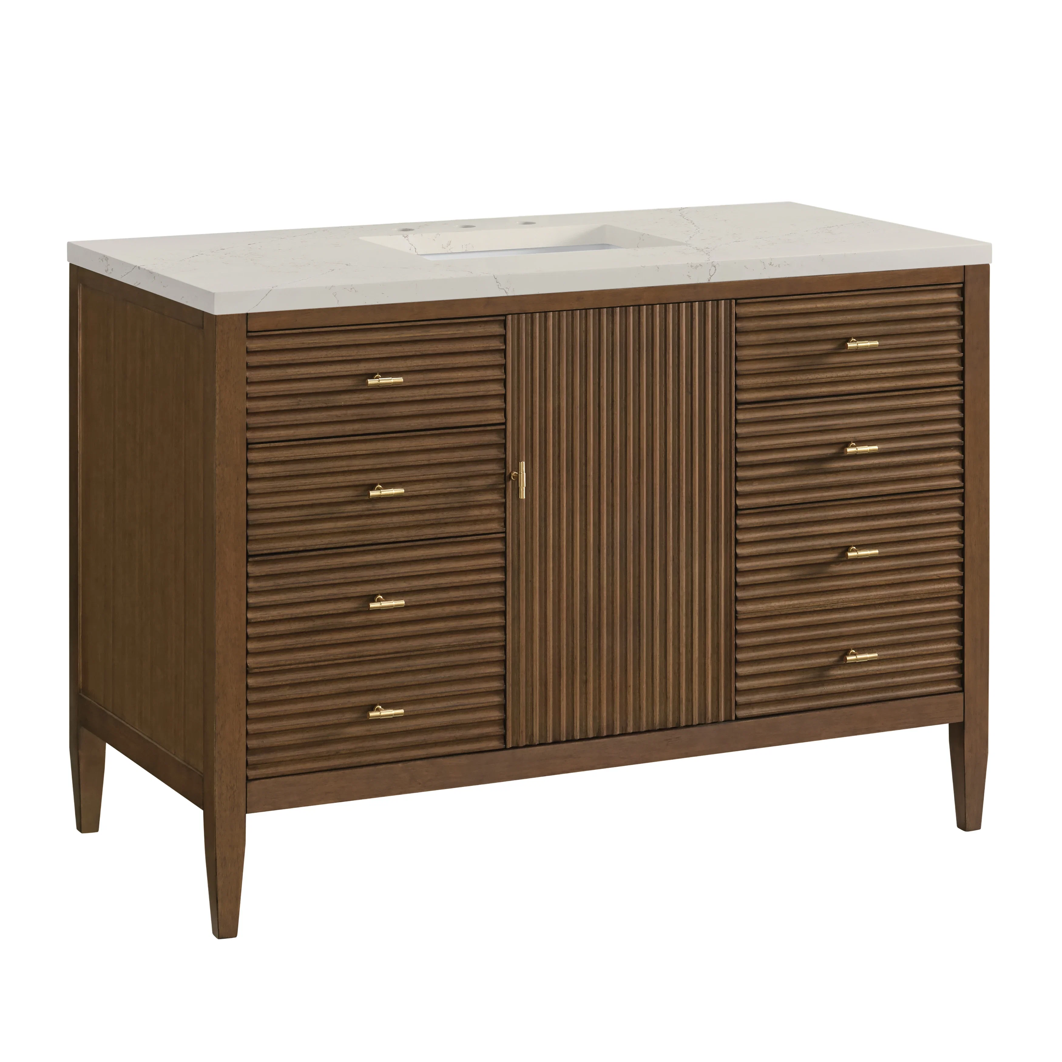 Myrrin 48" Single Vanity, Mid Century Walnut, w/ 3 CM Siberian Silestone Top w/FreePower Wireless Charger