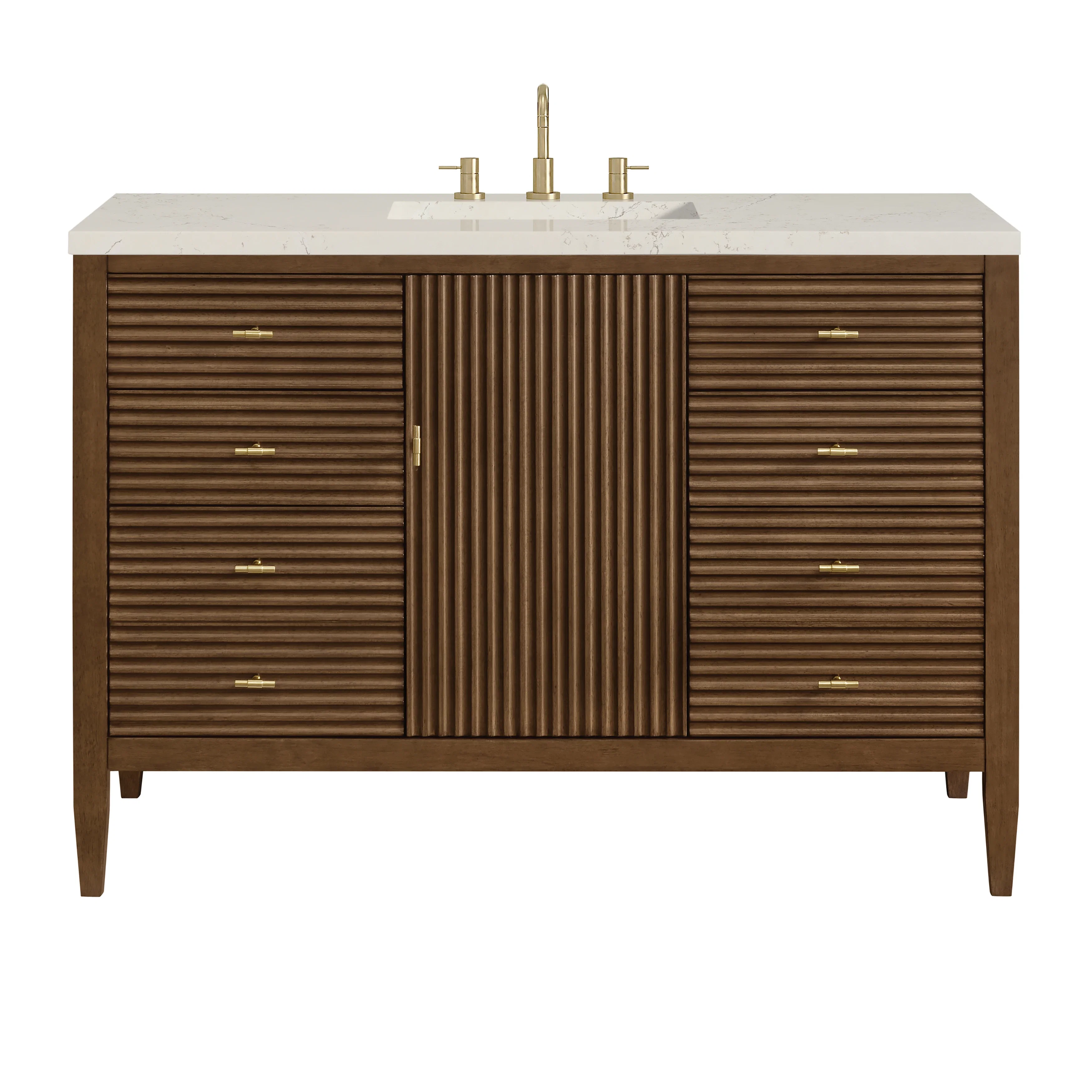 Myrrin 48" Single Vanity, Mid Century Walnut, w/ 3 CM Siberian Silestone Top w/FreePower Wireless Charger