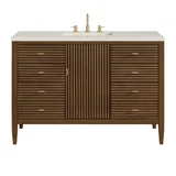 Myrrin 48" Single Vanity, Mid Century Walnut, w/ 3 CM Siberian Silestone Top w/FreePower Wireless Charger
