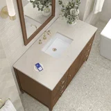 Myrrin 48" Single Vanity, Mid Century Walnut, w/ 3 CM Siberian Silestone Top w/FreePower Wireless Charger