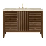 Myrrin 48" Single Vanity, Mid Century Walnut, w/ 3 CM Tajnar Eclos Top w/FreePower Wireless Charger