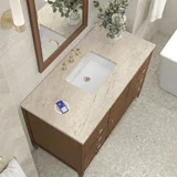 Myrrin 48" Single Vanity, Mid Century Walnut, w/ 3 CM Tajnar Eclos Top w/FreePower Wireless Charger