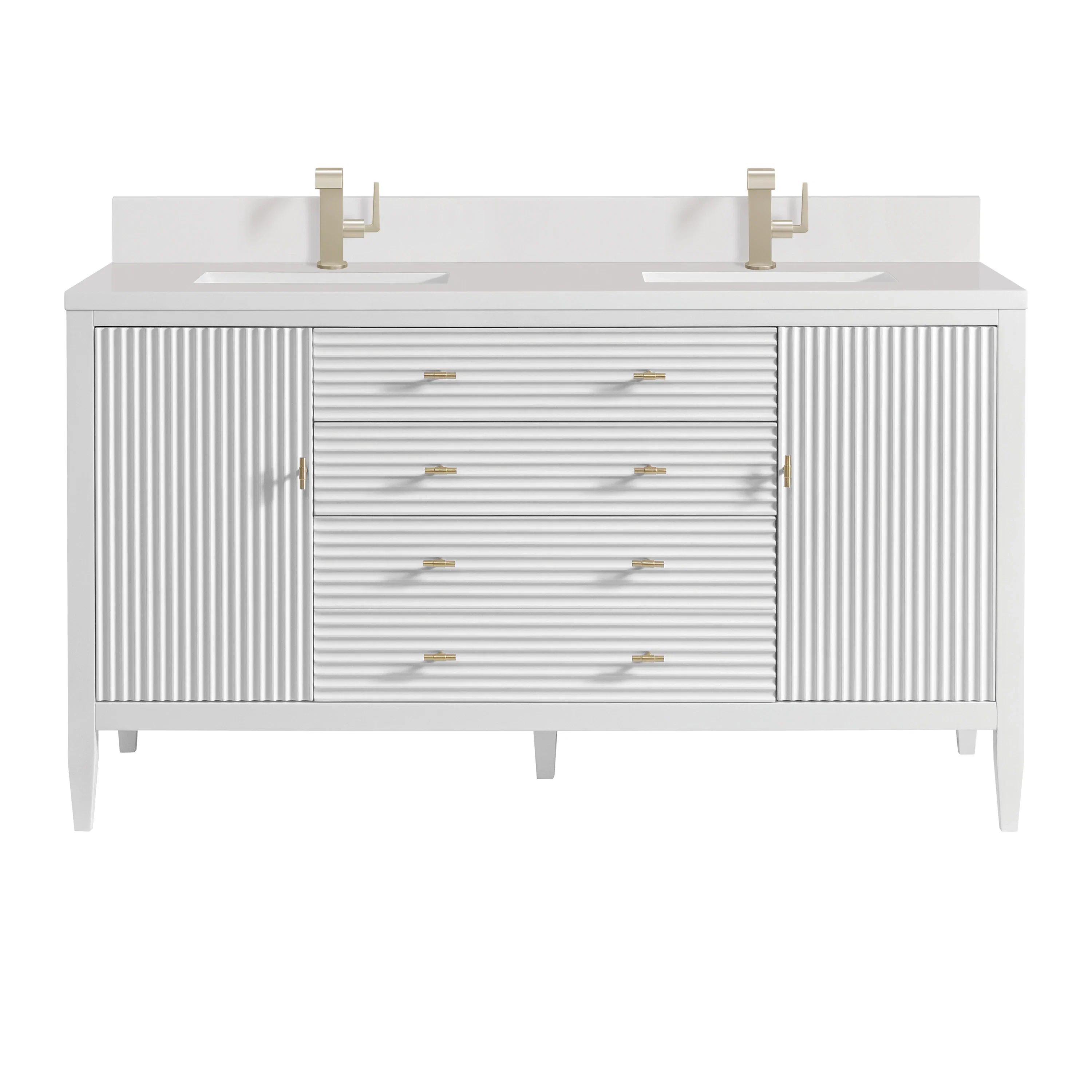 Myrrin 60" Double Vanity, Bright White w/ Single Hole 3 CM White Zeus Silestone Top & Backsplash