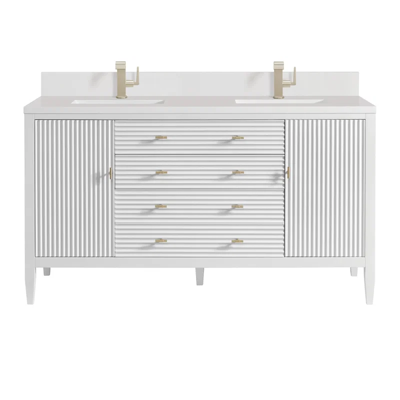Myrrin 60" Double Vanity, Bright White w/ Single Hole 3 CM White Zeus Silestone Top & Backsplash