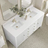 Myrrin 60" Double Vanity, Bright White w/ Single Hole 3 CM White Zeus Silestone Top & Backsplash