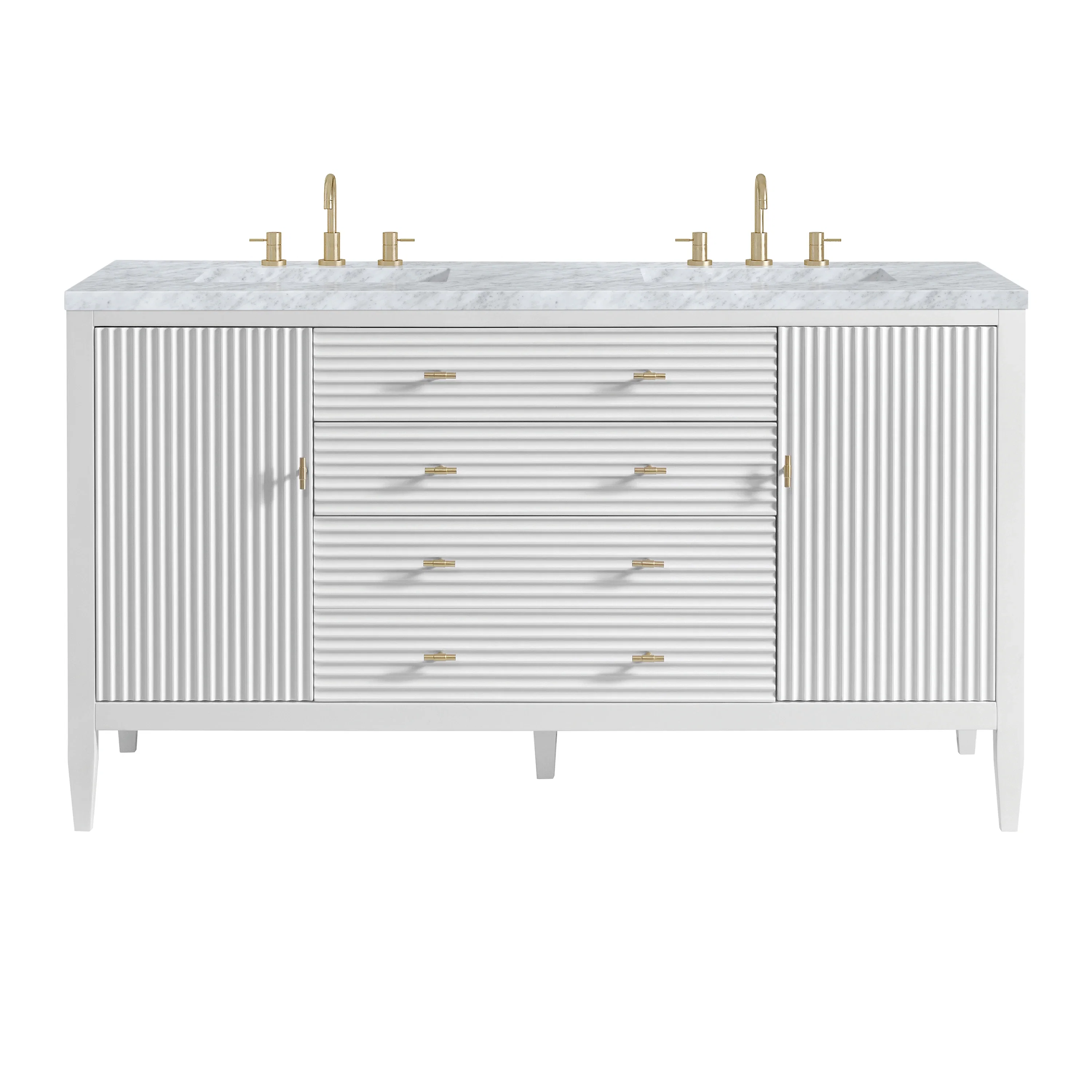 Myrrin 60" Double Vanity, Bright White w/ 3 CM Carrara White Marble Top