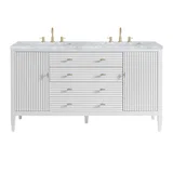 Myrrin 60" Double Vanity, Bright White w/ 3 CM Carrara White Marble Top