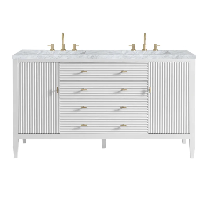 Myrrin 60" Double Vanity, Bright White w/ 3 CM Carrara White Marble Top
