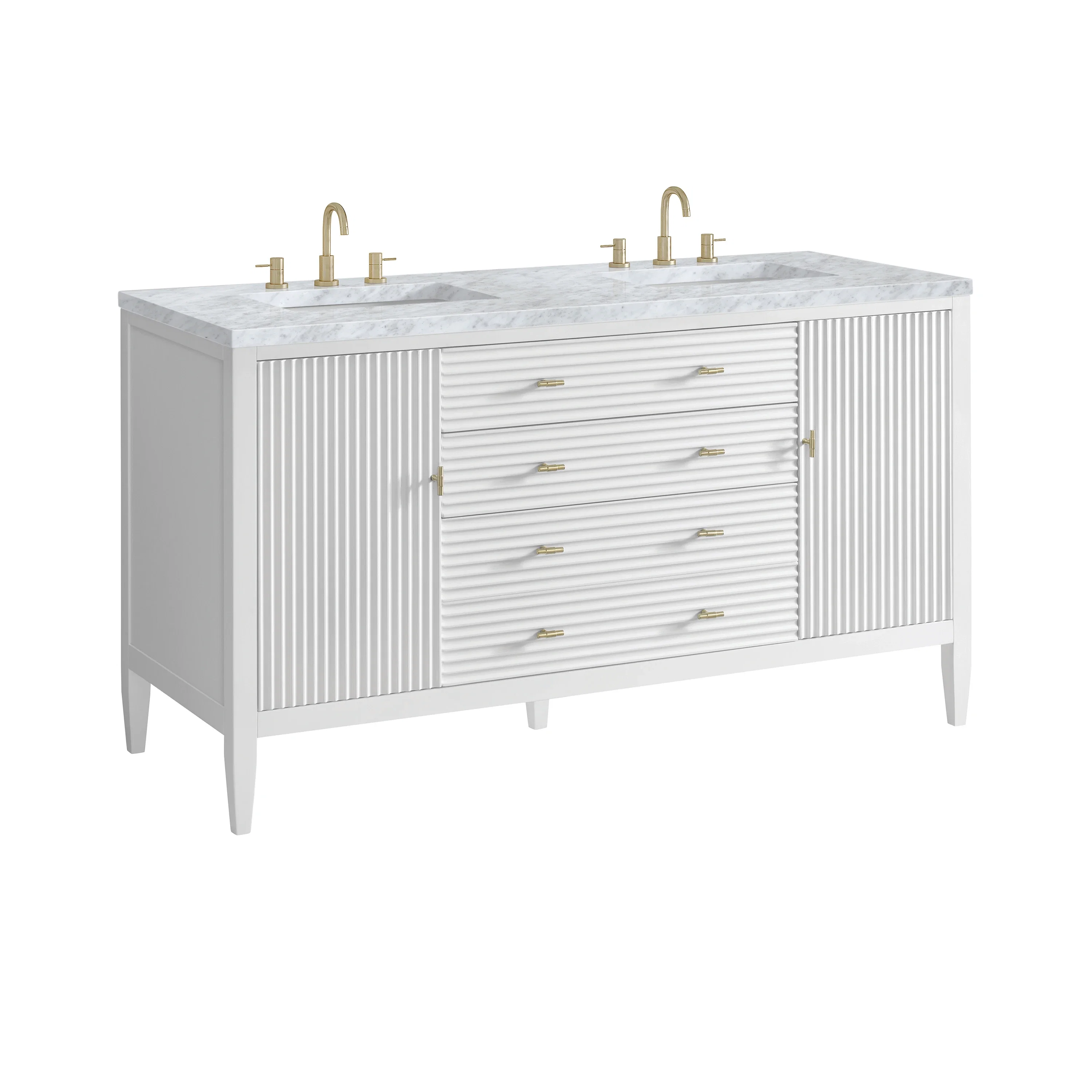 Myrrin 60" Double Vanity, Bright White w/ 3 CM Carrara White Marble Top