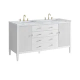 Myrrin 60" Double Vanity, Bright White w/ 3 CM Carrara White Marble Top