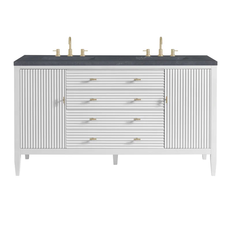 Myrrin 60" Double Vanity, Bright White w/ 3 CM Charcoal Soapstone Silestone Top