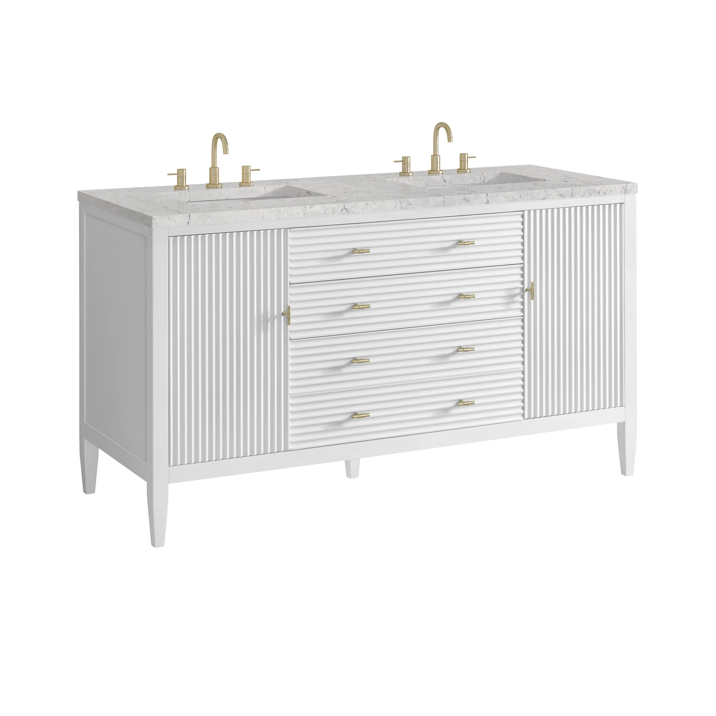 Myrrin 60" Double Vanity, Bright White w/ 3 CM Eternal Jasmine Pearl Silestone Top