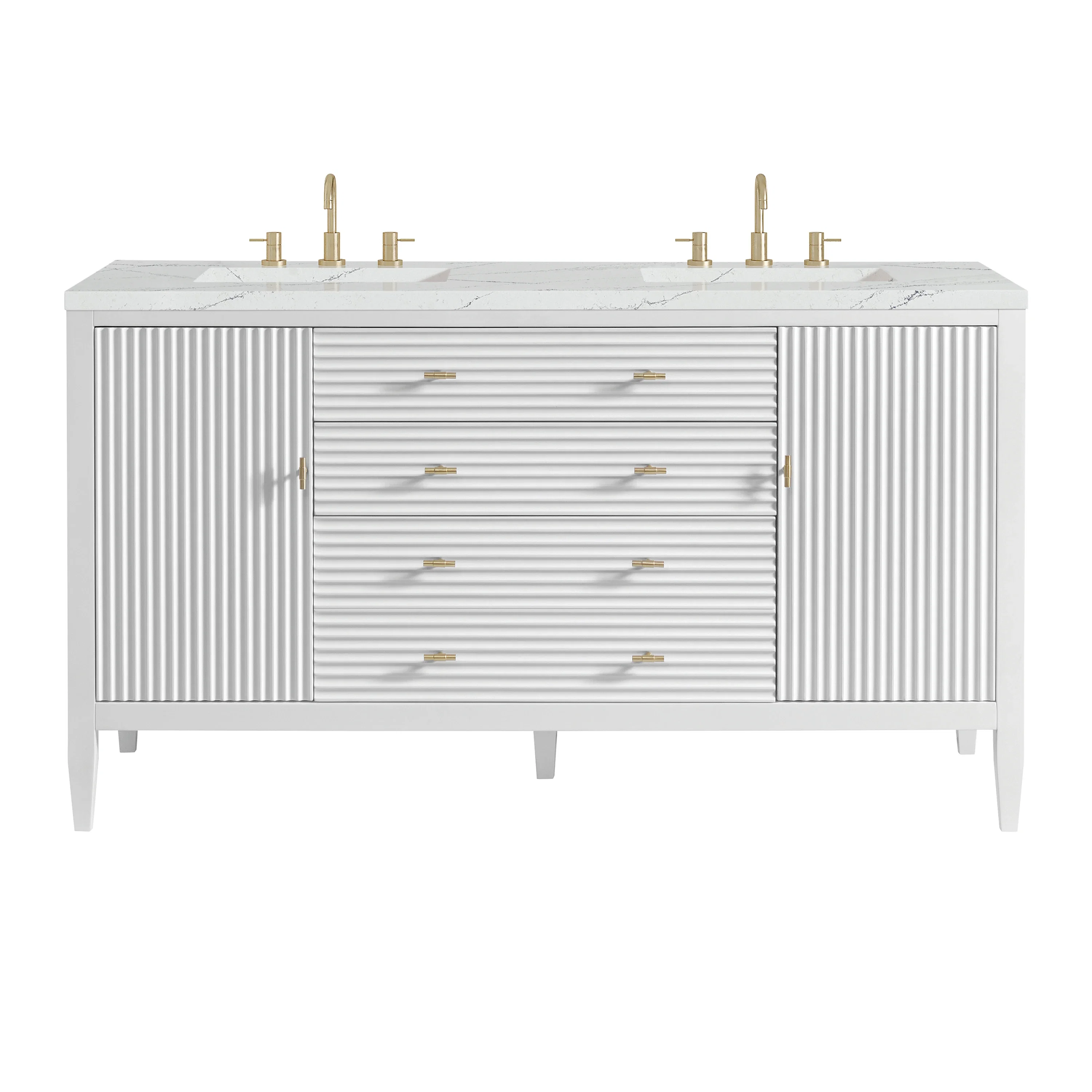 Myrrin 60" Double Vanity, Bright White w/ 3 CM Ethereal Noctis Silestone Top