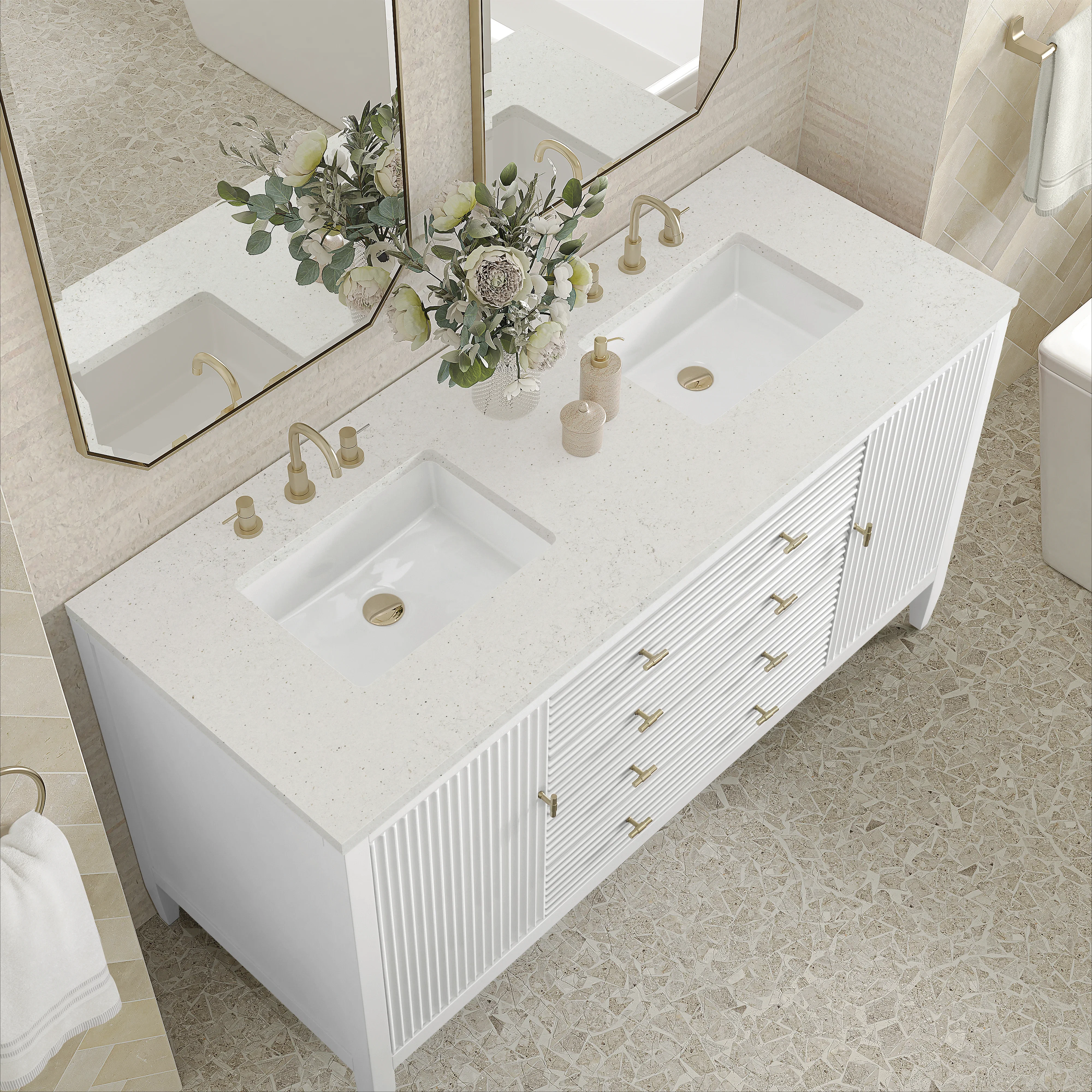 Myrrin 60" Double Vanity, Bright White w/ 3 CM Lime Delight Silestone Top