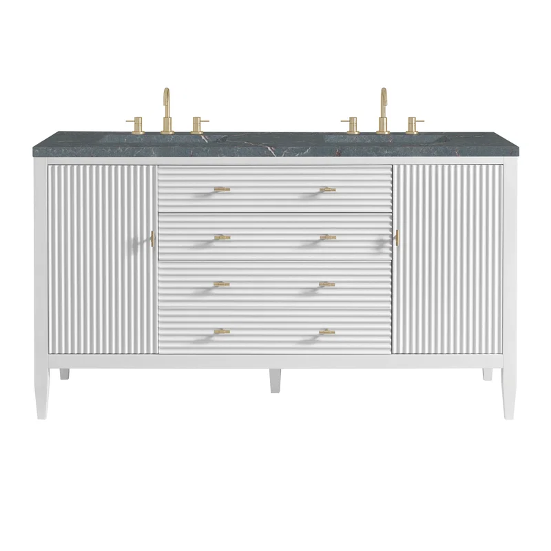 Myrrin 60" Double Vanity, Bright White w/ 3 CM Parisien Bleu Silestone Top