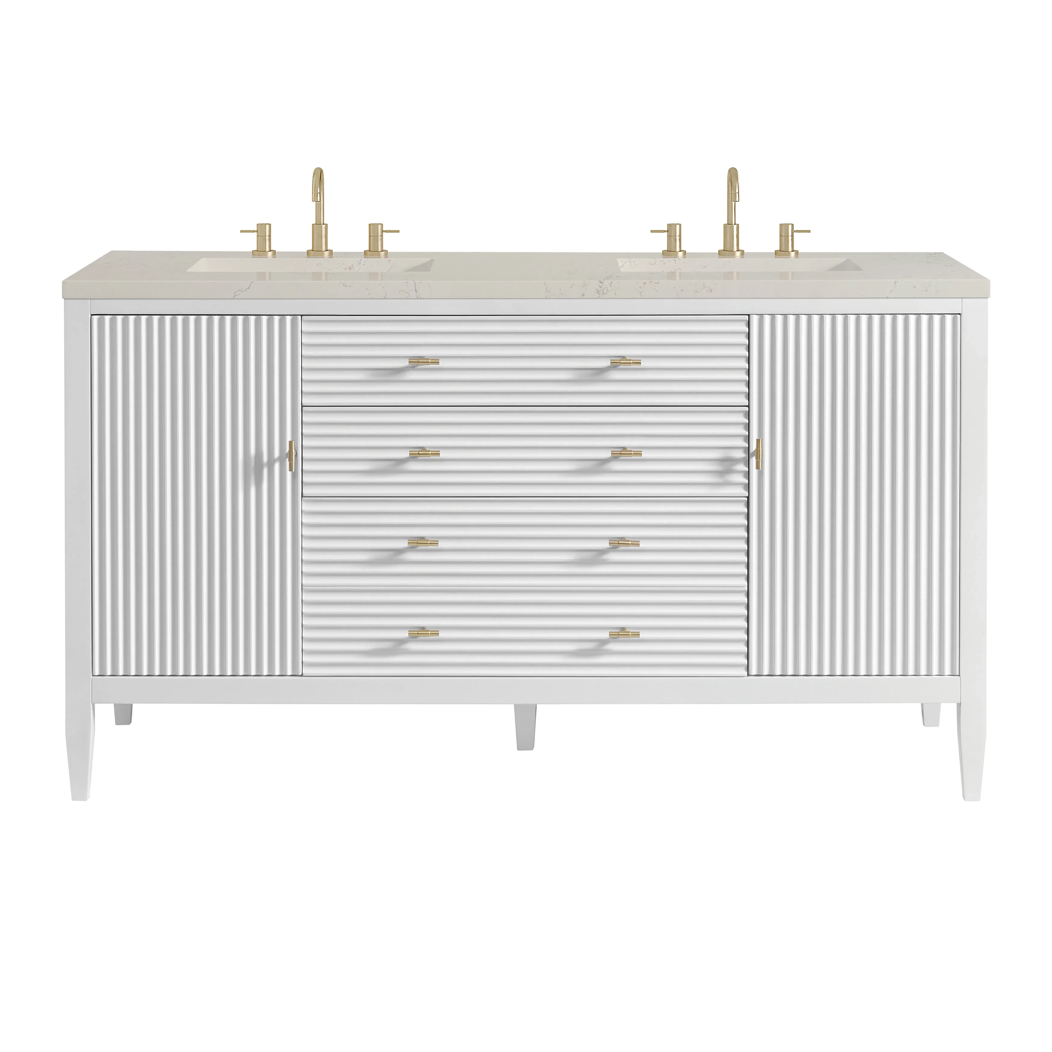 Myrrin 60" Double Vanity, Bright White, w/ 3 CM Siberian Silestone Top
