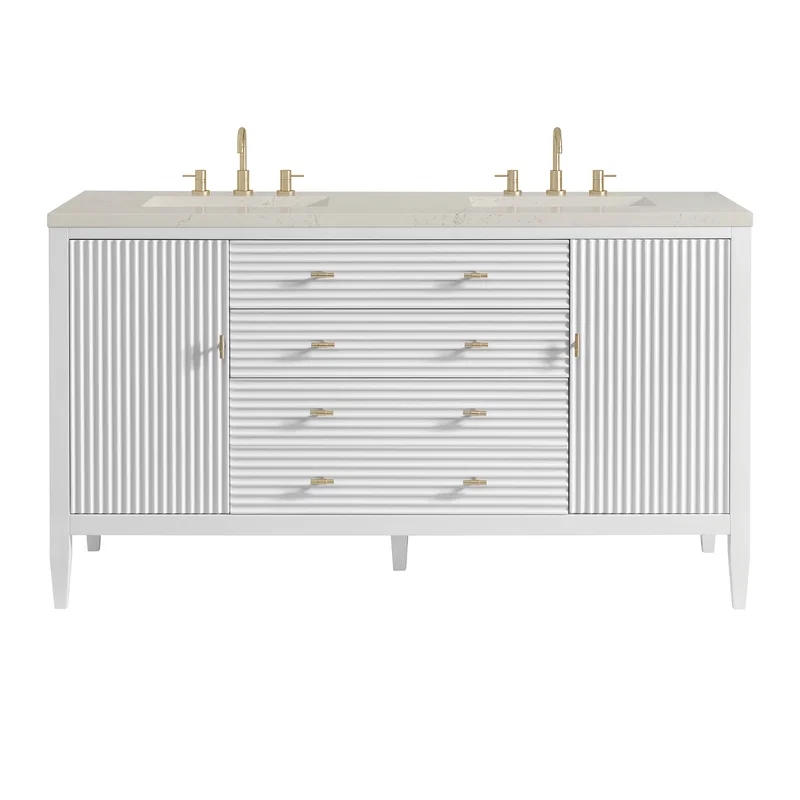 Myrrin 60" Double Vanity, Bright White, w/ 3 CM Siberian Silestone Top